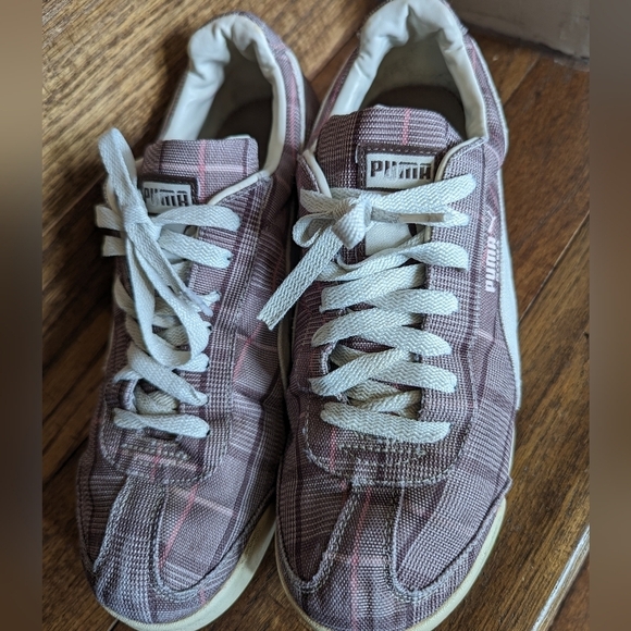 vintage Y2K PUMA Roma Womens Size 10 Pink Burgandy & White Plaid sneaker - Picture 7 of 16